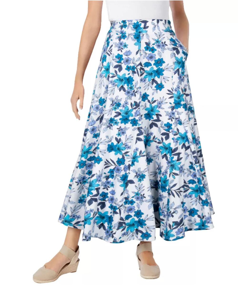 KATIENYC NWT Woman Within Blue Floral Midi Maxi Skirt size 18/20